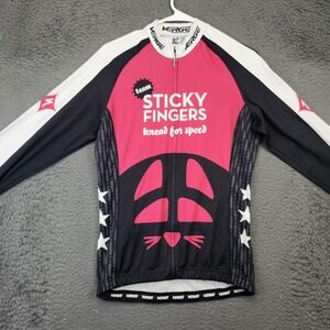 Verge Sticky Fingers Jersey Womens Large Pink Black Long Sleeve Cycling Cat Logo